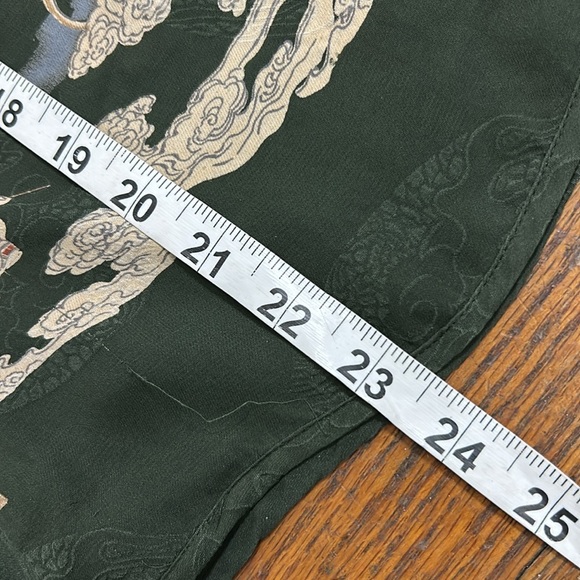 Citron Santa Monica Top Army Green Silk Asian Print Mandarin Collar Women’s M - Picture 15 of 15